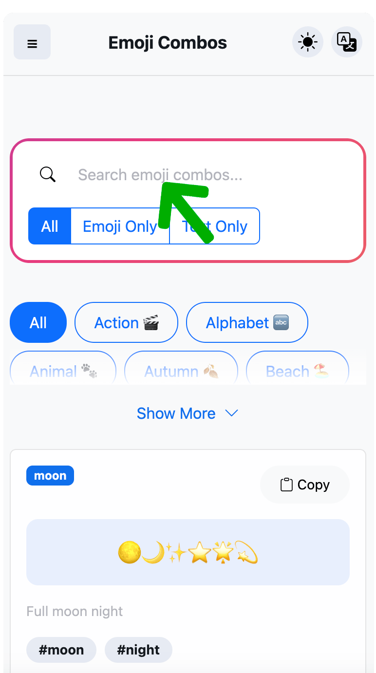 Search emoji combos